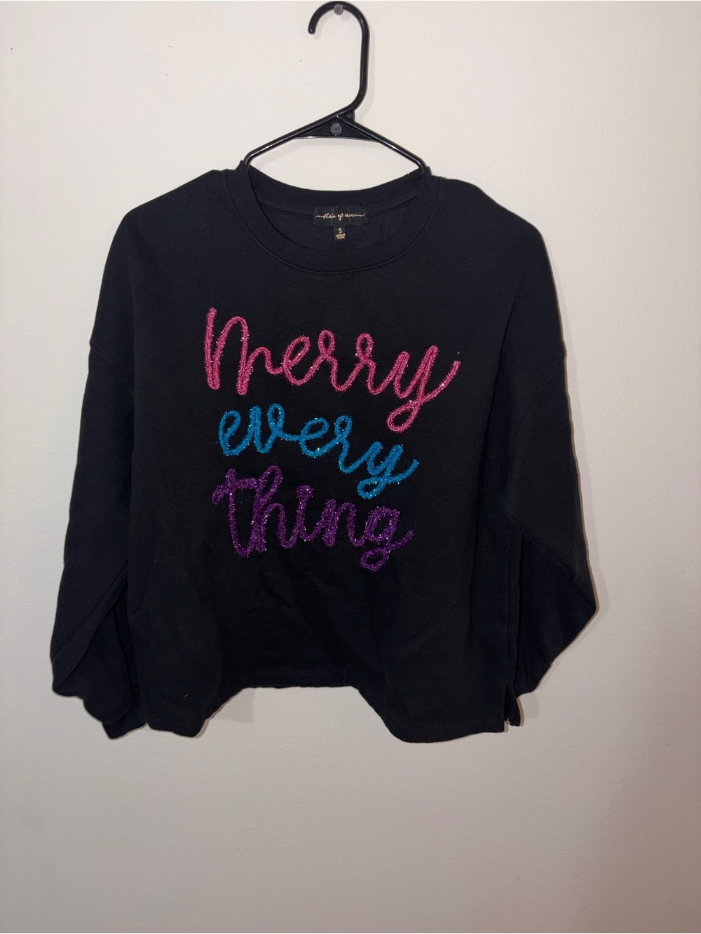 State of Mind Black Sweatshirt with Pink Embellished Script